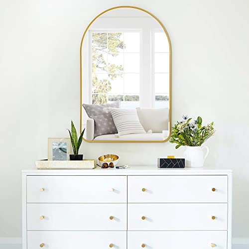 Image of PexFix Arched Wall Mirror 36 inchx24 inch Large Bedroom Mirror with Aluminum Alloy Thin Frame,Arch Top Rounded Corner,Gold
