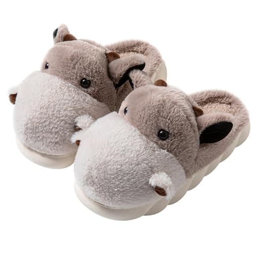 Zapatillas mujer zapatillas hipopótamo lindas zapatillas animales zapatillas felpa cómodas invierno para hombre (Brown, Adulto, Mujer, 40, Números (rango), Sistema tallas calzado EU, 41, Estrecho)