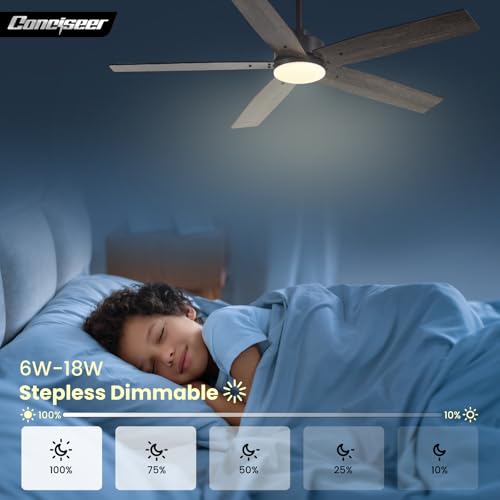 Image of Modern 52 Inch Ceiling Fans with Lights and Remote for Bedroom Living Room Kitchen Home Office Indoor /Outdoor, 18W 3CCT Dual Color 5 Blades 6 Speed Reversible Quiet DC Motor, Black /Wood Grain