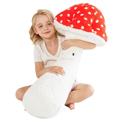 Image of MMguai 30inch Mushroom Plush Pillow, Cute Red Stuffy Mushroom Pillow Stuffed Animal, Giant Soft Toy Fluffy Cuddle Pillow Plushie Gift for Kids Boy Girl Birthday, Room Decor