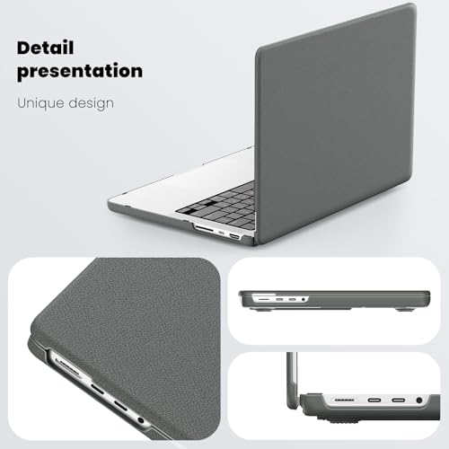 Image of ProElite Case for MacBook Pro 14 inch 2025 2024 2023 2022 2021 M5 Pro /M5 Max /M5 /M4 /M3 A2918 A2992 M2 A2779 M1 A2442 Pro Max, Slim Leather Case with Foldable Stand, Grey