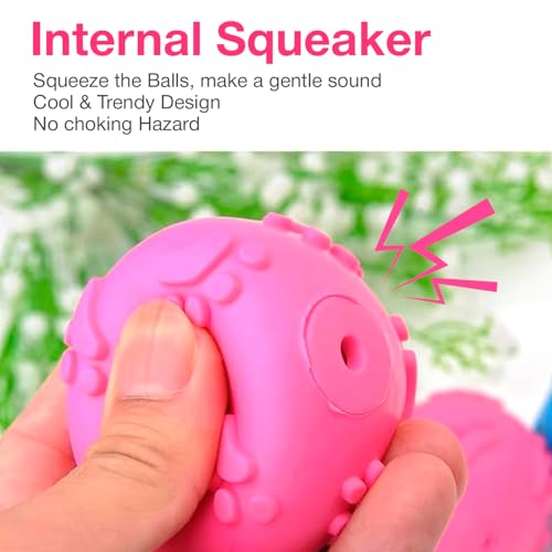 Image of Play Ball for Dogs and Pets |Durable Natural Rubber Squeaky Ball Dog Toy|Cute Puppy Paw, Fetch & Chew Safe Play Ball & Reduces Anxiety (Pink)
