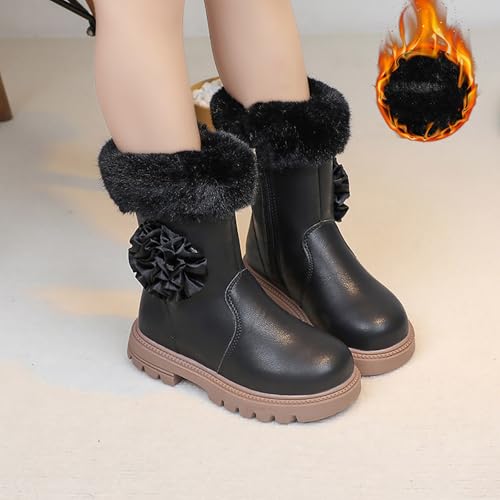 IWIHMIV Girls Boots Toddler Leather Riding Boots Winter Thick Bottom Non Slip Pull On Mid Calf Booties3