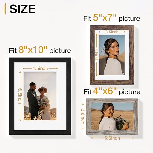 Image of Vittanly Picture Frames Set of 10, Picture Frames Collage Wall Decor with Two 8x10, Four 5x7 and Four 4x6 Photo Frames, Gallery Wall Frame Set for Wall or Tabletop Display, Black, Brown and Dark Grey