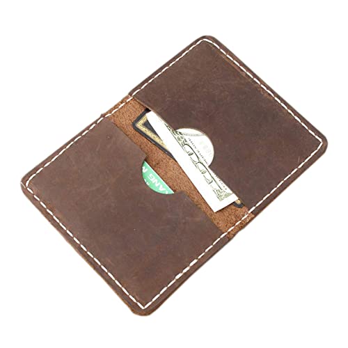 Handmade Front Pocket Minimalist Leather Folding Card Case Front Pocket Handicraft Card Package Wallet
