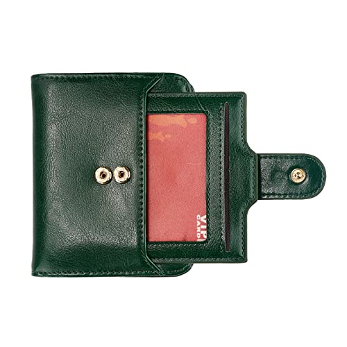 Image of Women's RFID Mini Soft Leather Bifold Wallet With ID Window Card Sleeve Coin Purse, Waxed Green, Modern
