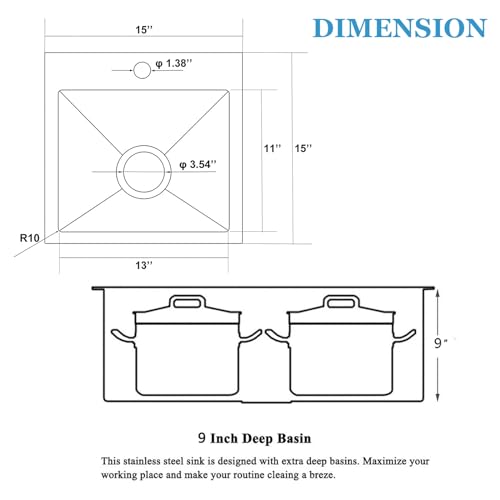 Image of SHACO 15x15 Inch Drop In Bar Sink,15 Inch Stainless Steel Top mount Small Single Bowl Kitchen Bar Sink,16 Gauge Brushed Nickel Small Kitchen Prep Sink with Strainer Drain