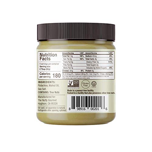 Nutty Gourmet Pistachio Nut Butter Spread - Pistachio Paste - No Added Sugar - All Natural - Peanut Free - Vegan - California Grown Pistachios - Keto Snack - Gluten Free (10Oz, 1 Pack) #TOP2