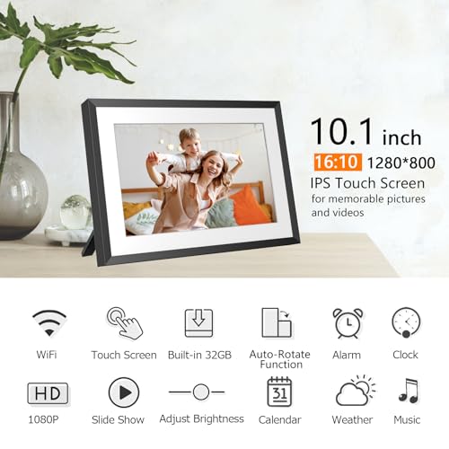 Image of 32GB 10.1 Inch WiFi Digital Picture Frame with 1280x800 HD IPS Touch Screen, Send Photo or Videos via App or Email,Support USB Drive /SD Card Extend Storage,Auto-Rotate,Wall Mountable
