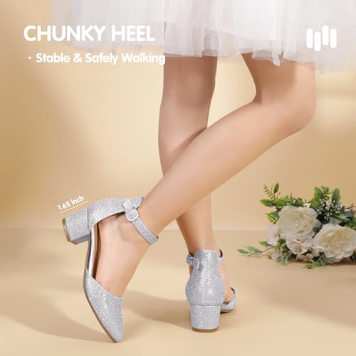 Image of Hehainom Girls Dress Shoes Chunky High Heels Ankle Strap Pumps