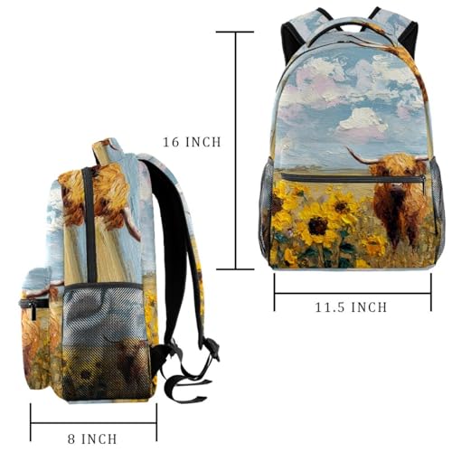 Sunflowers and Highland Cow Backpack Travel Rucksack Durable Bags for Students Outdoor Hiking Camping Weekend Backpack2