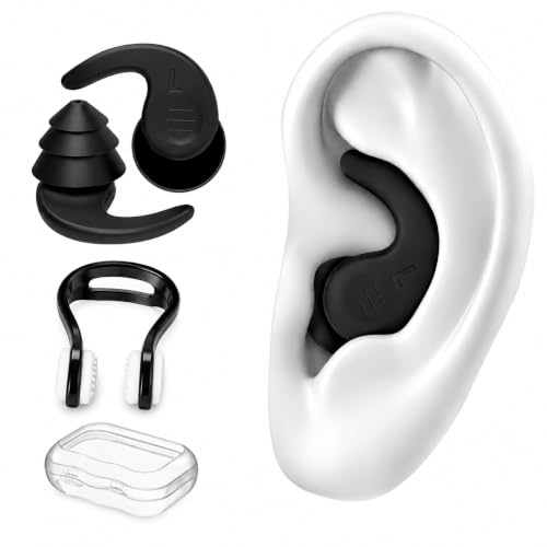 Image of Swimming Ear Plugs & Nose Clip Set Silicone EarPlugs For Men & Women For Ear Protection From Water EarPlug & Nose Clip For Swim Kit For Training Earbuds for Swimming