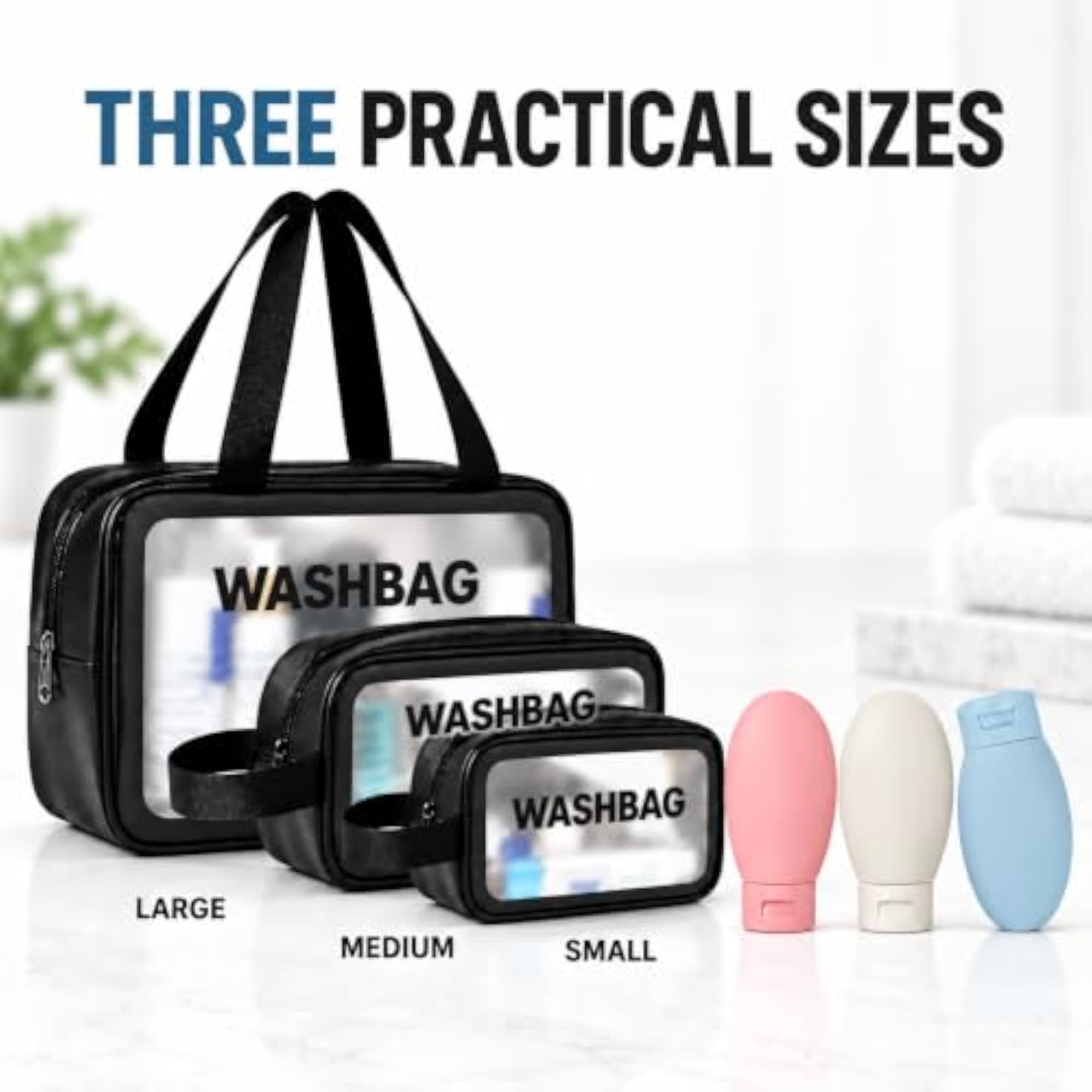 Wash Bag Set for Women & Men with Silicone Bottles
