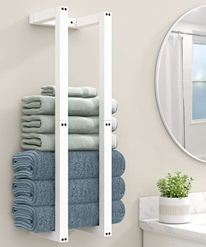 Sonefreiy Bathroom Wall Towel Racks For Rolled Towels, Solid Wooden White Towel Holder, Wall Towel Organizer Rustic Bathroom Towel Storage For Shower Towel, Bath Towels, Beach Towels, Towel Shelves #TOP8