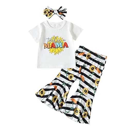 Lykmera Camiseta de manga curta para meninas para o dia das mães pulôver tops girassol listrado esta