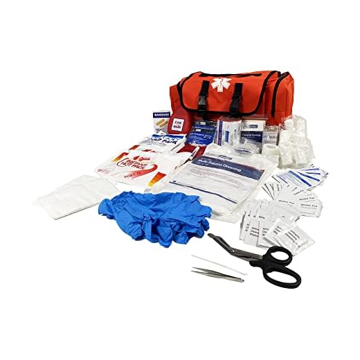 LINE2design Emergency Fire First Responder Kit - Fully Stocked EMS Supplies First Aid Rescue Trauma Fill Kit - EMS EMT Paramedic Complete Lifeguard Medical Supplies for Natural Disasters - Orange