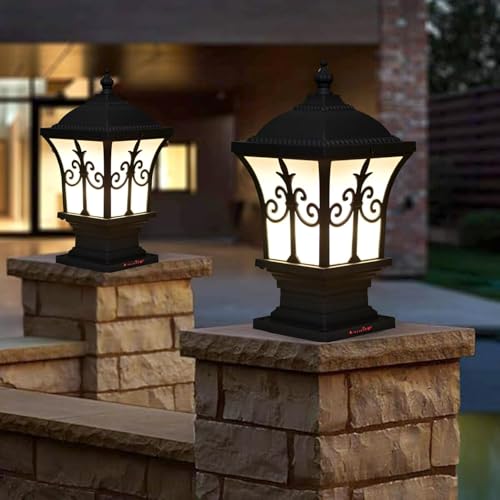 Image of Azurite Outdoor Aluminium dai Casting Piller gate lamp Waterproof Unbreakable B-22 Holder, Exterior Beautiful Grey Outdoor Boundary gate lamp(Include Bulb) Pack of 1