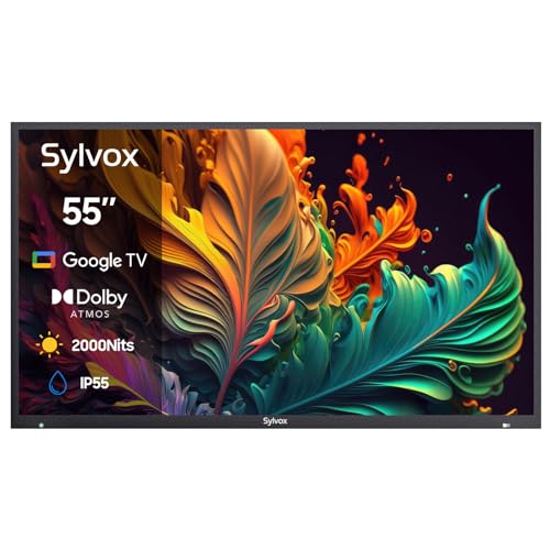 Image of SYLVOX Full Sun Outdoor TV, 55'' QLED Smart TV, IP55 Waterproof, Dolby Vision HDR, Voice Remote,2000nits Weatherproof Television, Chromecast Built-in for Full Sun Area(Pool Pro QLED 2.0)