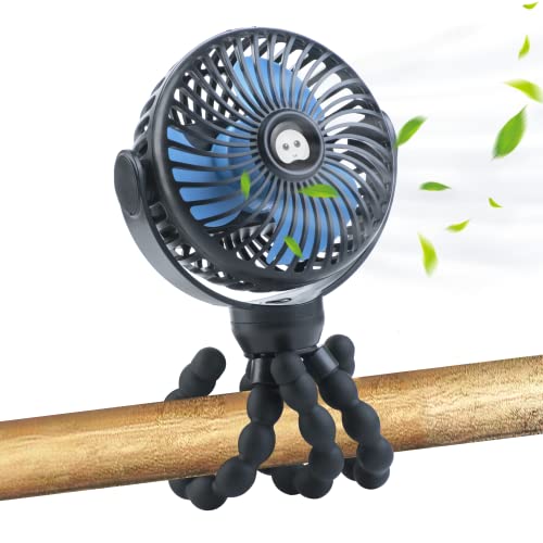 Image of Yorraka Upgraded Stroller Fan Clip On for Baby, Portable Fan with Flexible Tripod, 4000mAh Battery Powered Car Seat Fan with Dual 360°Rotation for Treadmill Crib Travel, Baby Summer Essentials (Black)
