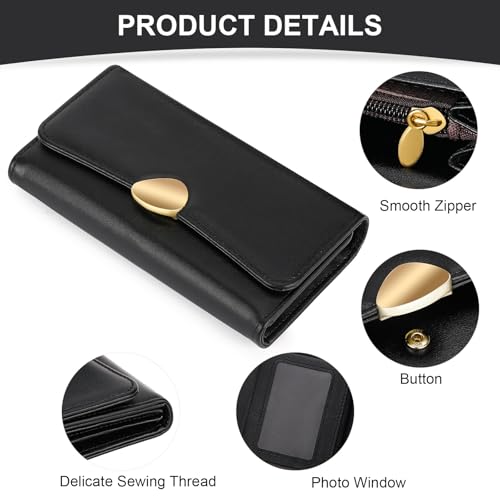Image of Wallets for Women Trifold Wristlet Wallets Large Capacity RFID Blocking Ladies Purse Credit Card Holder