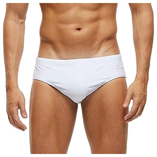 Arcweg Badehose Herren Badeslip Kurz Eng Jungen Schwimmhose Abnehmbares Pad Weiß M(EU)-MarkeGröße L