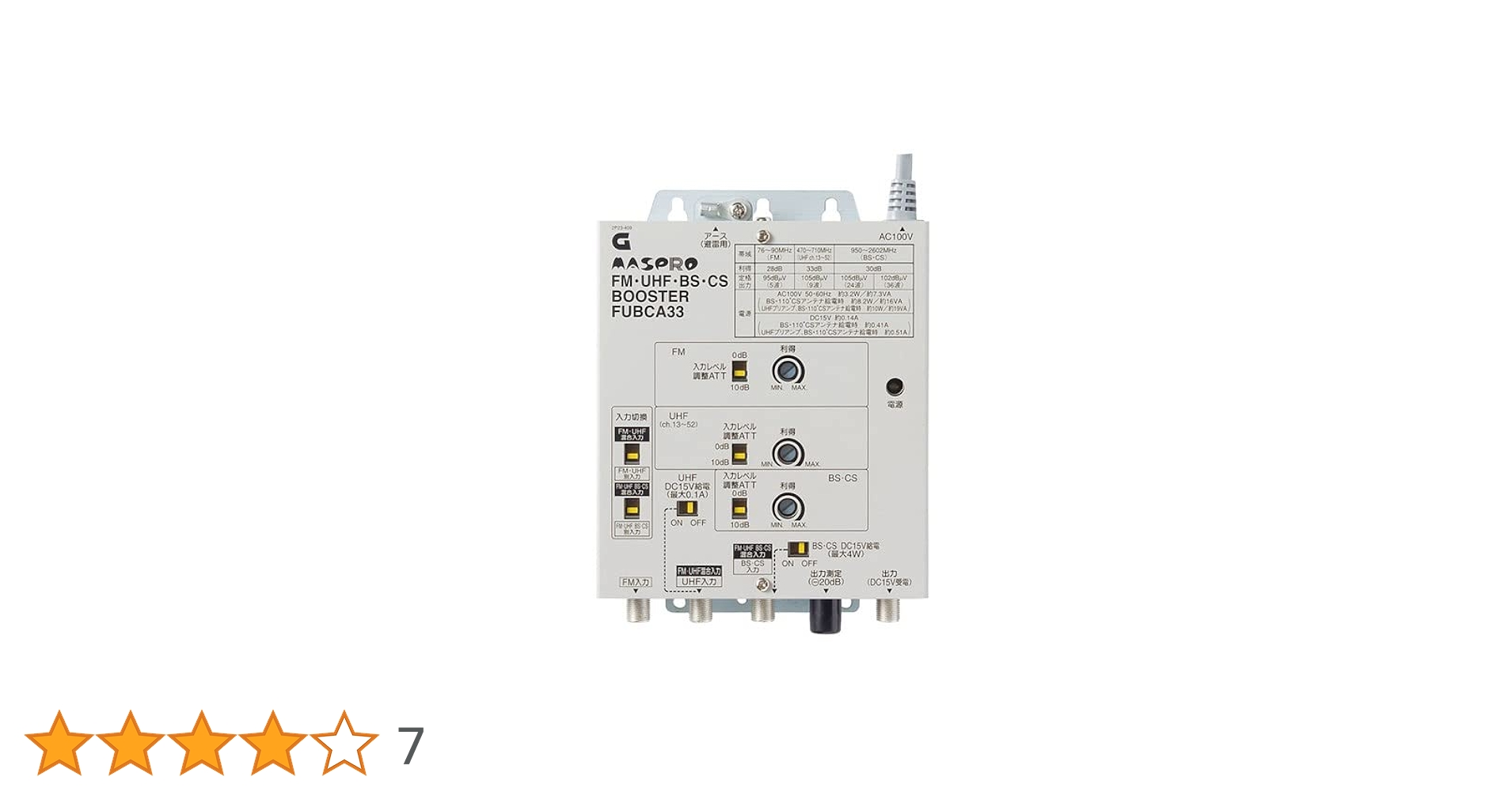 マスプロ　FM・UHF・BS・CSブースター　FUBCA45 現場 FM・UHF・BS・CSブースター FUBCA45 | マスプロ電工