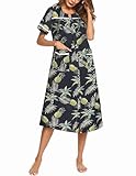 Ekouaer Womens Snap Front Dusters Cotton Housecoat Short Sleeve Nightgown House Dress With Pockets Black Pineapple XL