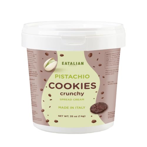 Image of EATALIAN by AMZ BETTER Pistachio Cream with Sweet Crunchy Cookies, 35.02 oz /1000 gr, Delicious Spread with a Uniquely Sweet Taste, Ideal on Bread, Excellent for Dubai Chocolate, Made in Italy