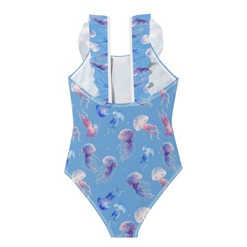 Traje de baño de una pieza para niñas de 3-6T bañador infantil con volantes y medusas 3