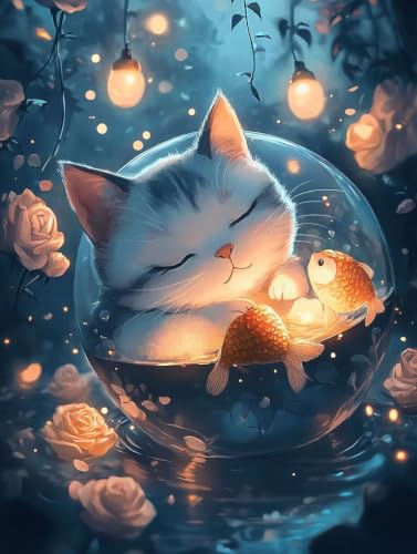 Diamond Painting Adulte chat fleur : Kit Broderie Diamant Full Drill 90x120cm pour Décoration Maison