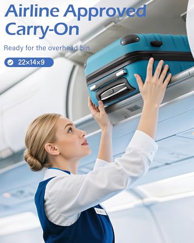 Image of Coolife Luggage Expandable(only 28 inch) Suitcase 3 Piece Set with TSA Lock Spinner 20in24in28in, lake blue, S(20in carry on)