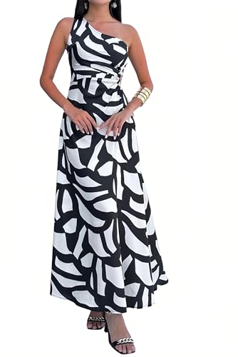 Image of One Shoulder Dress for Women 2026 Summer Print Sleeveless Cut Out Ruched Party Bodycon Maxi Dresses