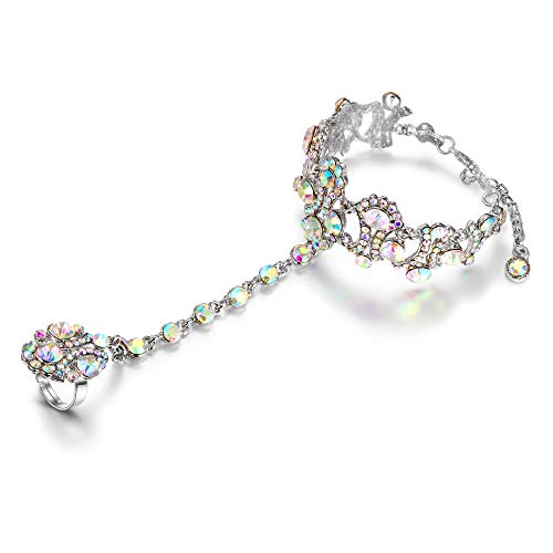 EVER FAITH Women's Austrian Crystal 1920s Style Inspired Banquet Prom Bracelet Adjustable Ring Set Silver-Tone