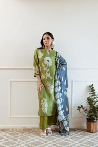Image of ANNI Designer Viscose Blend Kurta for Women | Kurti Set Woman | Kurta with Pant & Dupatta | Printed Straight Suit | Ethnic Indian Outfit Office Casual Traditional Clothing Fashion Style