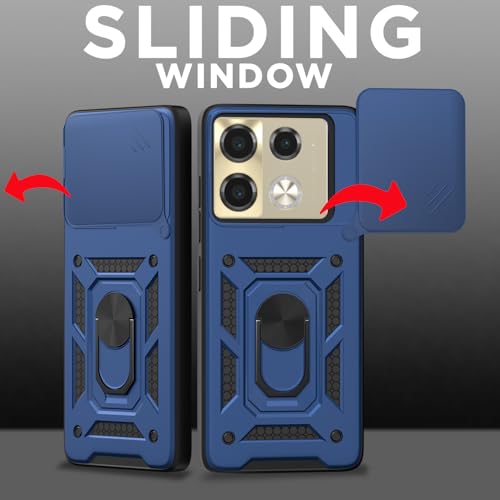 Image of Outlouders Back Cover for Infinix Note 40 Pro 5G | D10 Tough Armor 360 Protection Case with Sliding Camera Shield & Ring Holder Stand Bumper Case (Blue)