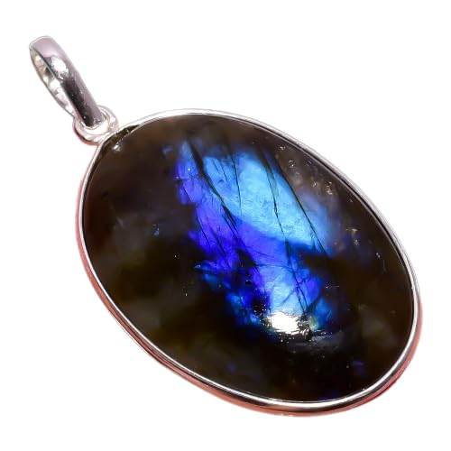 Charming And Trendy Labradorite Oval Shape Ethnic Style 925 Sterling Silver Pendant | Attractive Pendant To Wear In Wedding, Parties And Festivals | Gift For Her-image-10