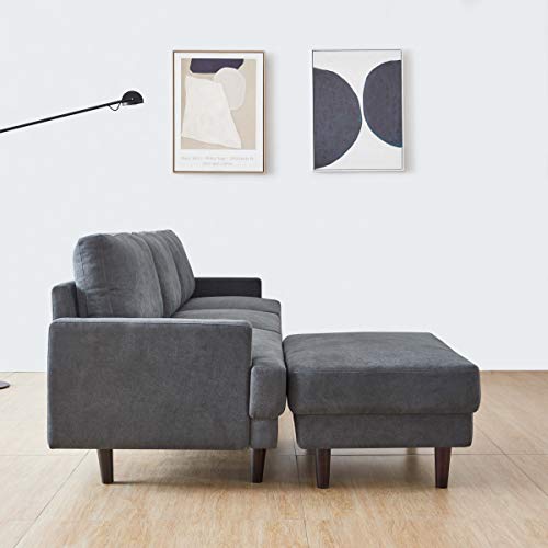 Sectional Sofa with Reversible Chaise,JULYFOX 104 inch L-Shaped 3-seat Corner Couch with Convertible Ottoman Lounger Polyester Fabric for Living Room Office Club Dark Gray