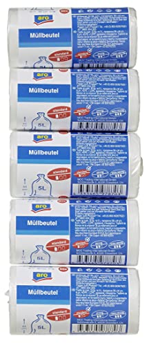 aro Bolsas de basura, HDEP+ LDPE, 5 l, 8µm, transparente, 5 rollos x 50 unidades (250 unidades) Cover