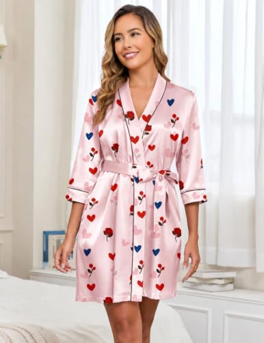 Image of Veseacky Robes for Women Short Robes with Pockets Spa Robe for Women Bridesmaid Bride Party Satin Robe Sleepwear