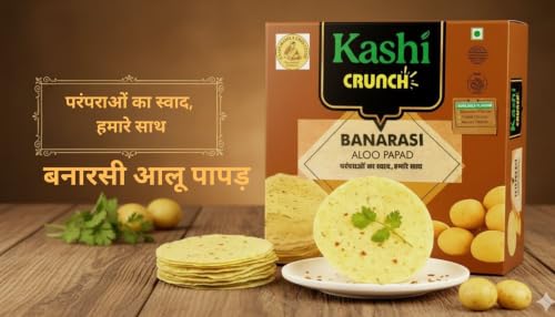 Image of Kaashi Crunch Falhari Aloo Papad, Handmade Papad 100% Natural Banarasi Namkeen snacks Crispy (Large, Masala)