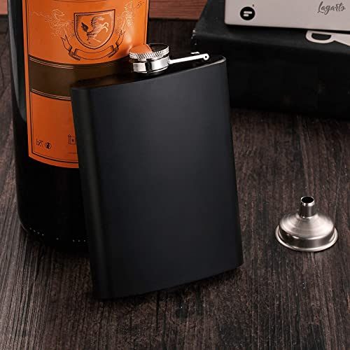 Matte Black Stainless Steel Flask - 8 Oz Drinking Flasks Flasks For Liquor For Men Metal Funnel For Women Leak Proof Black Hip Flask For Whiskey Flask For Men Vodka Alcohol Flask For Women Flask #TOP7