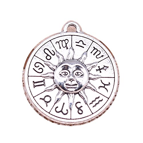 5pcs Charms 30x27mm Zodiac Sun Charms For Jewelry Making Antique Silver Color DIY Jewelry Findings Pendant