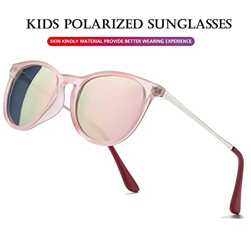 Poraday Polarized Kids Sunglasses For Little Girls Boys 100% Uv-400 Protection Suitable Children Age 3-9 (Pink Frame/Pink Mirrored) #TOP3