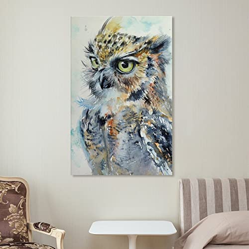 Tomart Vintage Art Poster Painting Watercolor Owl Painting Golden Big Eyes Golden Gray Feathers Home Decor Canvas Painting Wall Art Poster For Bedroom Living Room Decor 24X36Inch(60X90Cm) Frame-Style #TOP6
