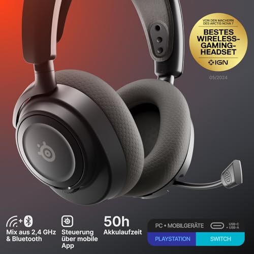 SteelSeries Arctis Nova 7 Wireless Gen 2 Multi-Plattform-Gaming-Headset - Echtzeit-App-Steuerung - Über 50 Std. Akkulaufzeit - 2,4 GHz/Bluetooth parallel möglich -PC, PS5, PS4, Switch 1/2, Mobilgeräte