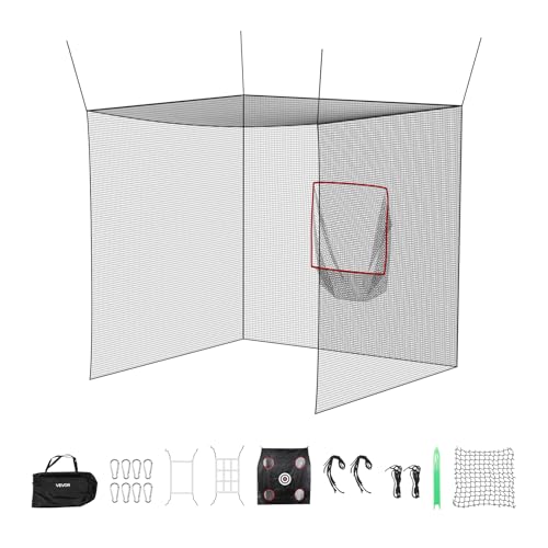 VEVOR Golf Batting Cage 10 x 10 x 10 FT Golf Cage Driving Hitting Cages with 3-Ply Knotless Polyester Golfs Target & 9-Hole Baseball Target Golfs Hitting Net for Indoor Outdoor Backyard