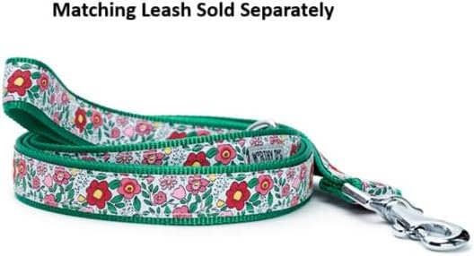 THE WORTHY DOG Adjustable Dog Collar for Medium Dogs, Durable Nylon Webbing, Quick Release Buckle, Spring Garden Floral Pattern, Coral, Medium