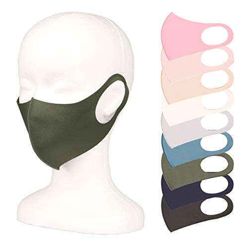 マスク 抗菌 洗える 防臭 消臭 速乾 吸水 aerosilver エアロシルバ― 1枚入り 耳が痛くなりにくい 全9色 3サイズ 個包装 快適 大人用 子供用 (カーキ, M)