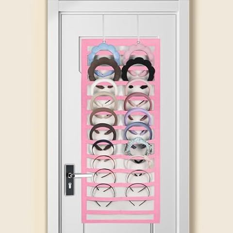 Artilife Hanging Headband Holder for Over the Door and Closet, 24 Slots Felt Head Band Organizer Shelf Cover
