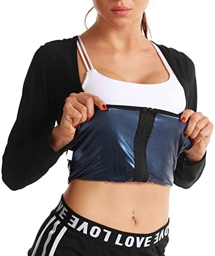 Saunana Sauna Suit for Women Weight Loss Slimming Workout Vest Waist Trainer Sweat Body Shaper Jacket Top Zipper Long Sleeve (Small)